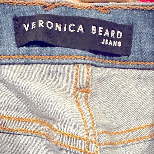 Veronica Beard Carly Kick Flare High Rise Blue Denim Raw Hem Jeans Sunrise 24 00