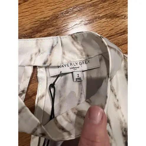 Waverly Grey Womens Striped Blouse Top Size 2 Career Abstract Print