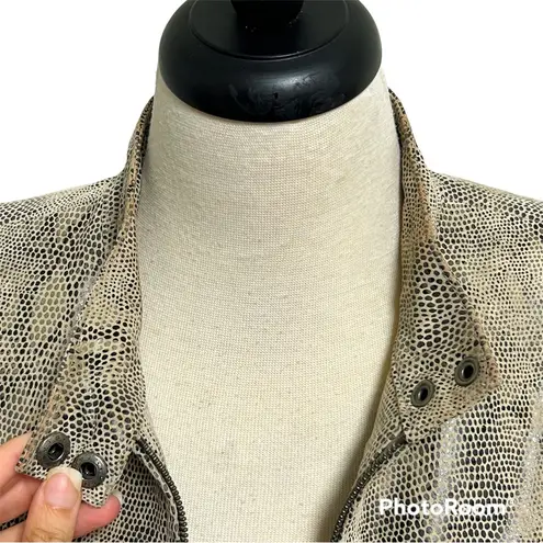 Alfani Beige Brown Gray Suede Leather Snake Pattern Zip Up Leather Jacket Medium
