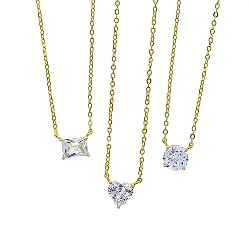 Boutique NEW Minimalist Gold Necklace with Simulated Diamond Emerald Cut Pendant, 16-18”