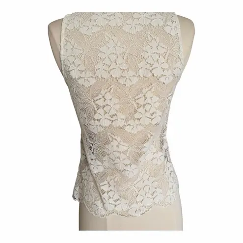 The Kooples Stretch Lace Fitted Tank Top Off White Round Neck Women’s Size 1 NWT