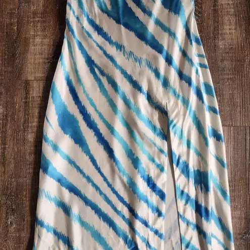 Retrofete Amika Dress in Blue Zebra Size XL Maxi Sleeveless Silk
