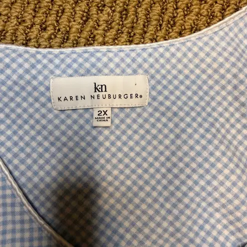 Karen Neuburger Women's 2X Blue Gingham Knit Short Sleeve Nightgown Sleep Shirt Size XXL