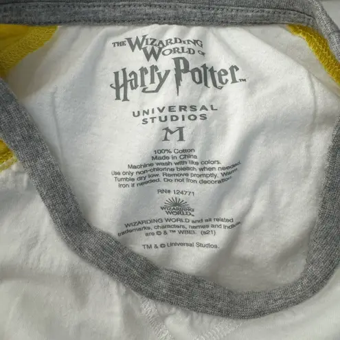 Harry Potter Shirt Women Medium Hugglepuff Raglan Tee Gray White Hogwarts Casual