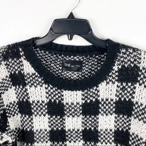 THE WAY Black White Checkered Cropped Knit Long Sleeves Sweater, Size OS