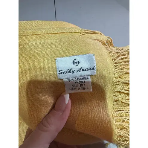 Vintage Sabby Anand Pashmina Wool & Silk Buttery Yellow Fringed Wrap Scarf