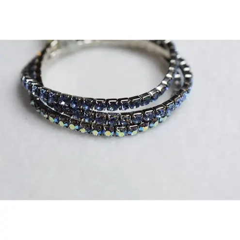 Source Unknown Captivating Sea Blue Rhinestone Silver Tone Metal Stretch Set Of 3 NWOT Bracelet