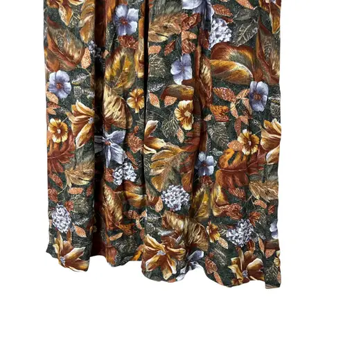 Vintage Panther Floral Midi Skirt Women's Size 16 Brown Green Pleated