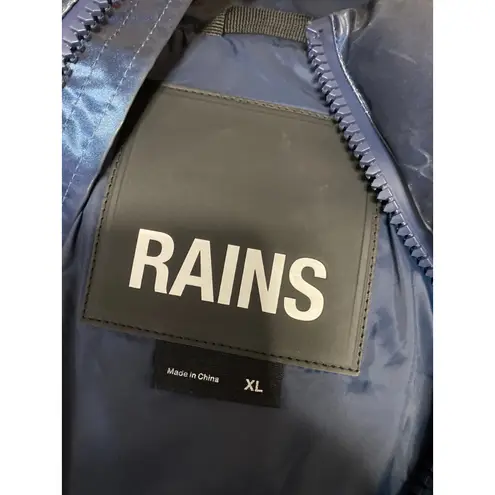 Rains Alta Women Blue Metallic Sonic Hoodie Hooded Quilted Puffer Jacket Size XL
