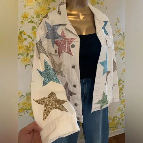 All The Stars Rhinestone Denim Jacket in White size M Size M