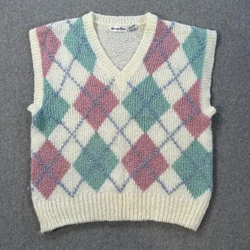 Vintage Carriage Court Pastel Argyle Sweater Vest Pink Green White Size Small