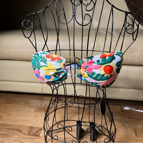 Lulu's Pink and Green Tropical Bandeau Bikini top size XS