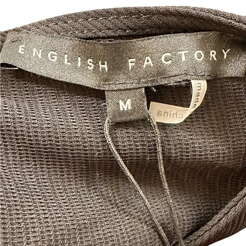 English Factory Black Puff Long Sleeve Top Size M NWT Key Hole Back Round Neck