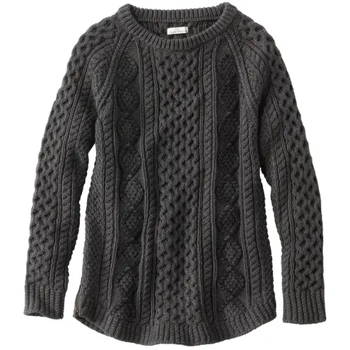 LL Bean Gray Fisherman Cable Tunic Cotton Pullover Crew Neck Sweater LARGE