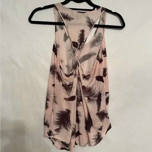 Rock & Republic Feather Print Blush Pink Draped Racerback Tank Top - Size Medium