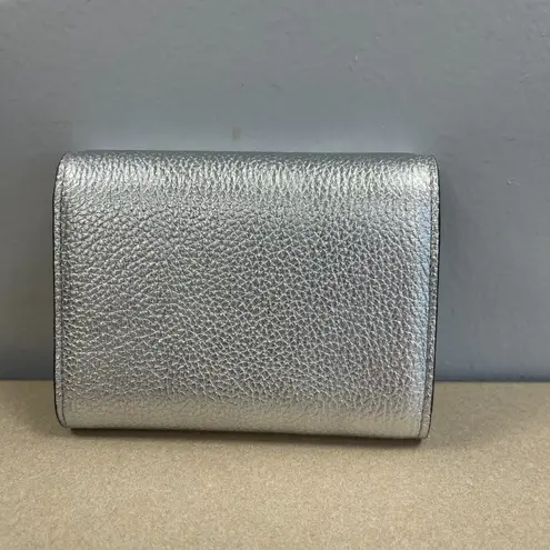 Jimmy Choo Loni Silver Leather Embossed Logo Tri-Fold Card Case Wallet - NWOT