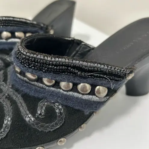 Laura Ashley Pennington Beaded Mules Black Silver Size 9