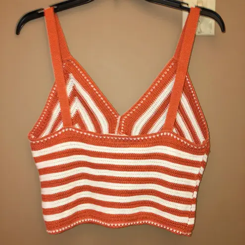 No Comment NY LA V Neck Crochet Striped Crop Tank Top Orange White Juniors XL
