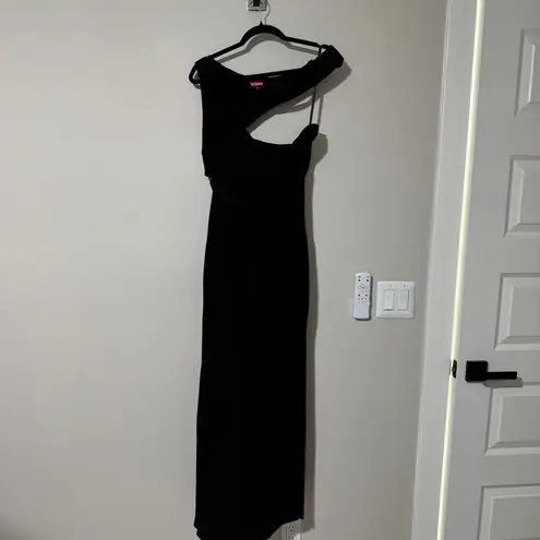 STAUD Prismatic Asymmetric Cutout Ribbed-knit Maxi Dress Black Size 10