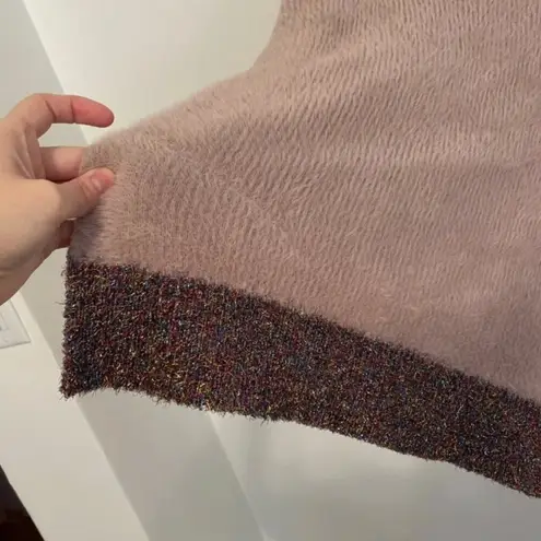 Marc New York ANDREW MARC Mauve ish Metallic Tinsel Trim Fuzzy Holiday Sweater S