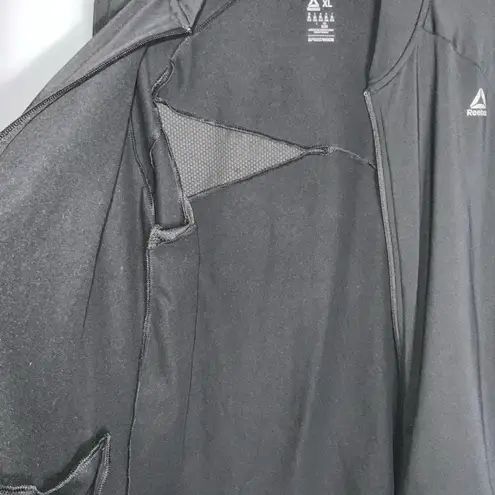 Reebok  Black Zip Up Athletic Sporty Stretch Knit Jacket Zip Side Pockets XL