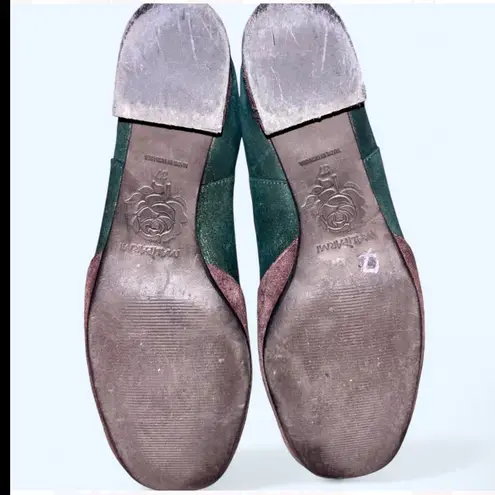 Maliparmi Women’s Brown Green Suede Boots Size 7 Italy Low Heel Ankle Booties