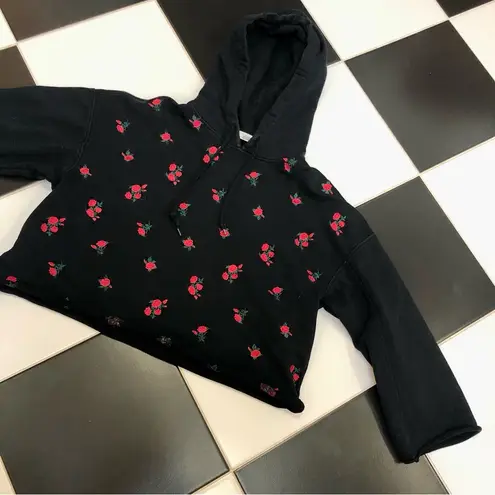 Philosophy Di Lorenzo Serafini Cropped Hoodie Embroidered Rose Hoodie Black Red