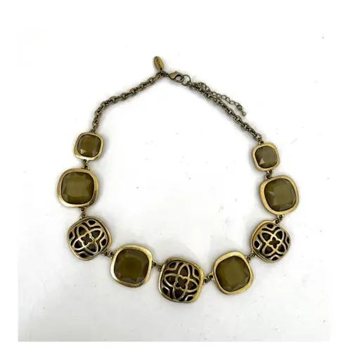 Jewel Kade gold tone and green bib vintage necklace