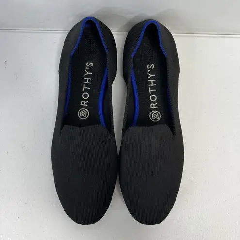 Rothy's Rothy’s Size 9.5 The Loafer Ballet Flats Black Knit Round Toe Slip On Blue Trim