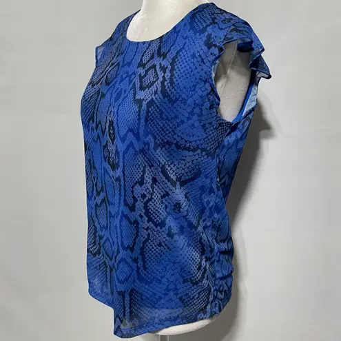 New G by Giuliana Snake Print Mesh Flutter Cap Sleeve Top Aria Blue Size XS