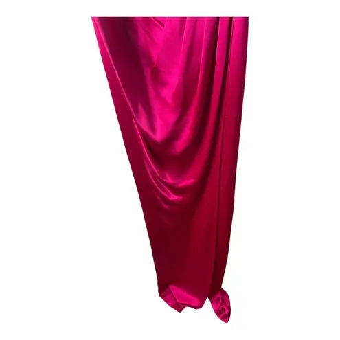 Lee NWT Sau  Preston Satin Maxi Dress One Shoulder High Slit Raspberry Size 6