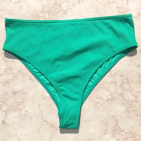 Topshop Vibrant Green Ribbed High Waisted  Bikini Bottoms