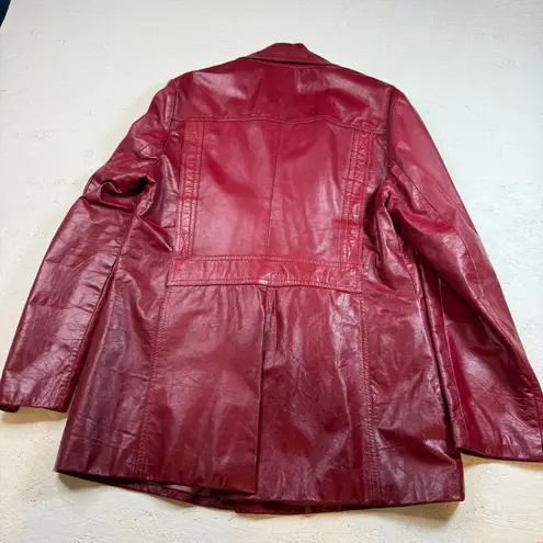 Vintage Vegas by Martin Bernard Red Leather Blazer Jacket Button Front India 46 Size M