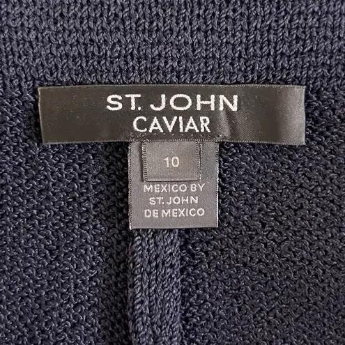 St. John Caviar Santana Knit Navy Blue Pull On Straight Leg Designer Pants