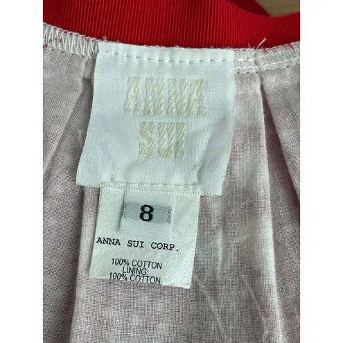 Anna Sui Red & White Floral Boho Wrap Skirt Vintage Peasant Cotton Size 8