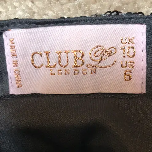 NWT Club London Women’s Black Silver Sequins Leg Slit Maxi Skirt Size 6