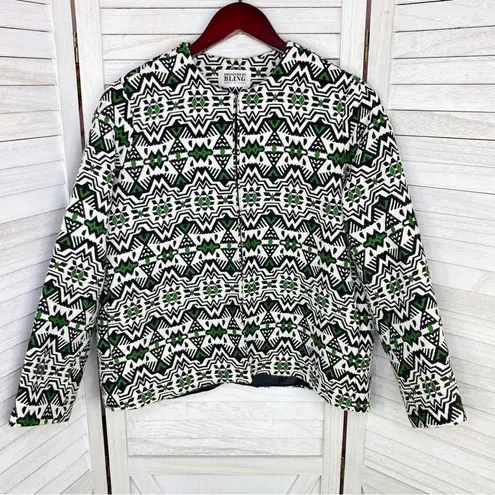 Designed by BLING Aztec Print Dobby Weave Boho Jacket Green White Black Small