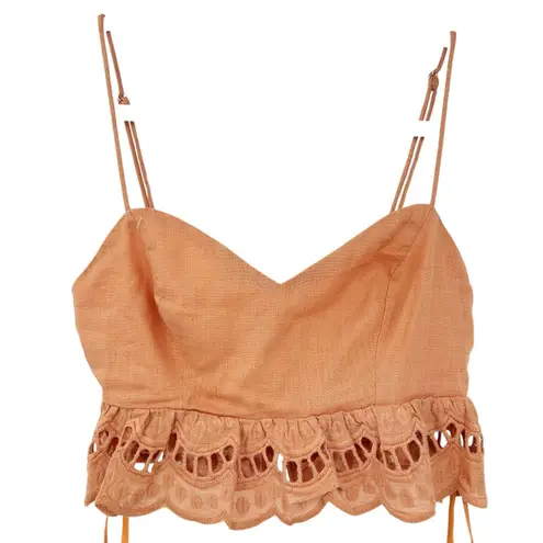 INDIKAH Boho Beachy Scalloped Linen Blend Cami Crop Top Size S Burnt Orange