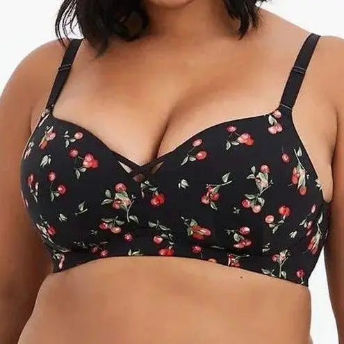 Torrid Curves 44D Push Up Plunge Bra Black Cherry Print 360 Back Smoothing Size undefined