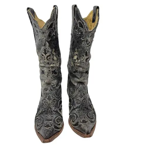 Corral  Lizard Inlay Western Cowgirl Boots Pointed Snip Toe Embroidered Size 7 W