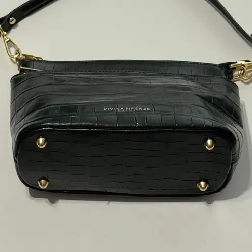 Divina Firenze Green Croc Embossed Leather Shoulder Bag Made in Italy