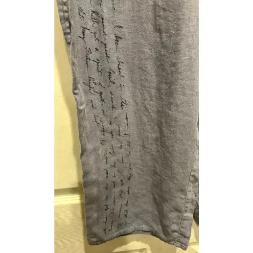 J.Jill ‎ Wide Leg Cropped Pants 14 Chambray Blue  Purple Floral 100% Linen