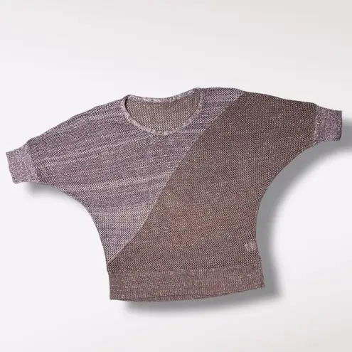 Metallic Open Knit Tunic Sweater Made in USA Size Medium Large Brown