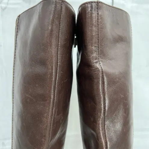 Marc Fisher  Women's US Size 7.5 Dewey Brown Leather Wedge Heel Boots Knee High