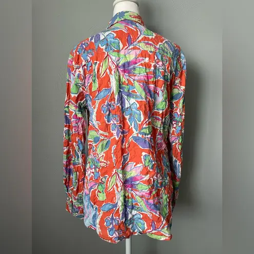 J. McLaughlin Bright Tropical Leaf Flower Print Top Orange Size M