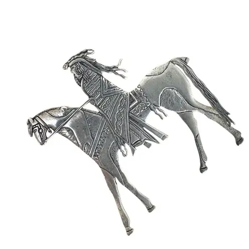 Rare Frank Salcido Sterling Silver Native American Rider Brooch β Signed STP