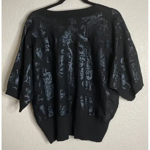 Nygard Womens 2X Black Short Sleeve Sweater Top Floral Ribbed Cropped Silk Blend Size XXL