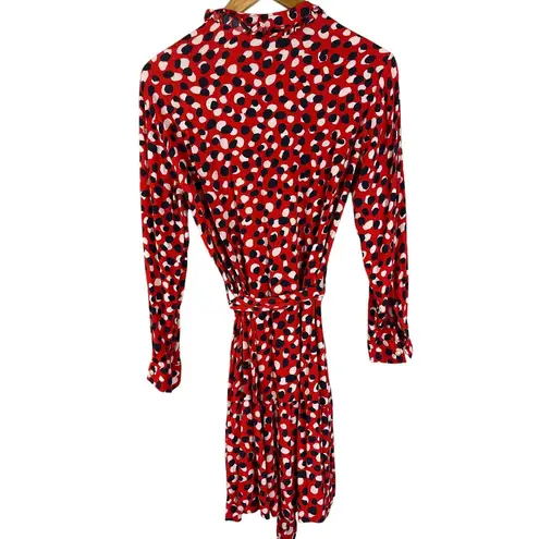 Free Assembly Long Sleeve Tiered Belted Mini Dress with Pockets Size Small Red