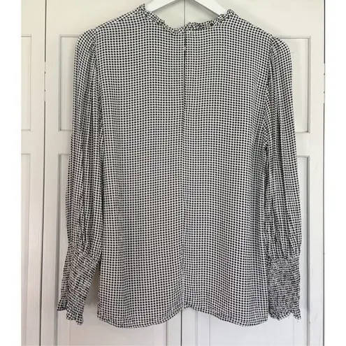 ZARA  black and white gingham high neck ruffled sleeve blouse m