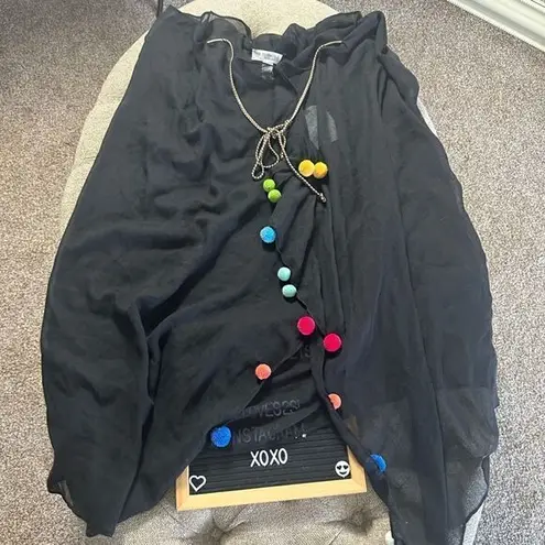 Rainbow Pom Pom Trim Coverup Black Size undefined